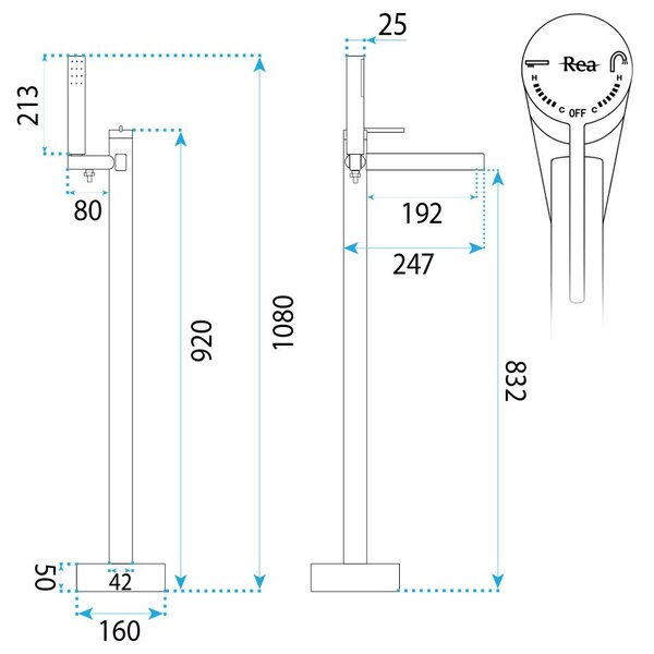 Volně stojící baterie Rea Grace Brush Copper
