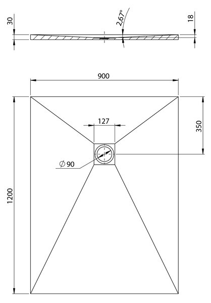 Polysan Polysan, TRENECA sprchová vanička z litého mramoru s možností úpravy rozměru 120x90cm, šedá matná, 84307.31