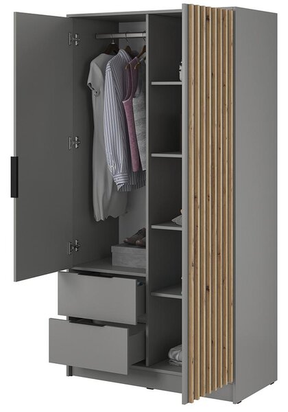 Šatní skříň NELLY 2D bez zrcadla + nástavec | 105 cm | šedá