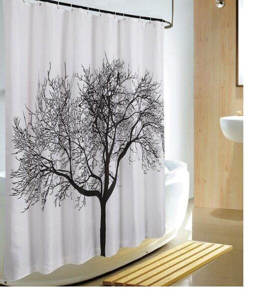 BISK Erga Peva, sprchový závěs 180x200cm, polyester, bílá-černá vzor strom, ERG-04440