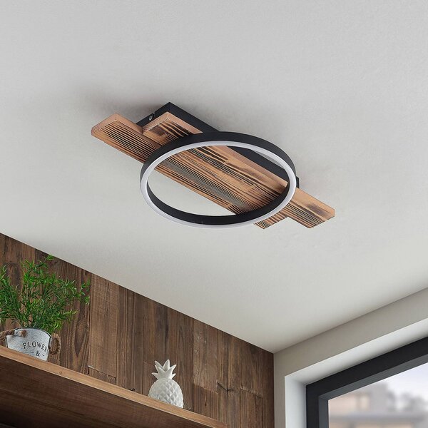 Lindby LED stropní svítidlo Sentoa, dřevo, délka 52,8 cm, 3 000 K, stmívatelný, Světlé dřevo, Obývací pokoj / jídelna, Dřevo, Moderní