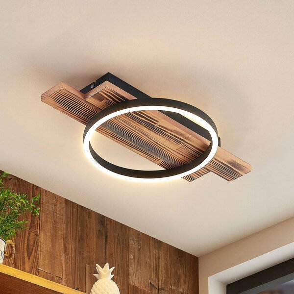 Lindby LED stropní svítidlo Sentoa, dřevo, délka 52,8 cm, 3 000 K, stmívatelný, Světlé dřevo, Obývací pokoj / jídelna, Dřevo, Moderní