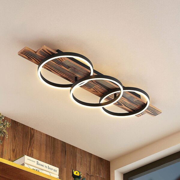 Lindby LED stropní svítidlo Sentoa, dřevo, délka 100 cm, 3 000 K, stmívatelný, Světlé dřevo, Obývací pokoj / jídelna, Dřevo, Moderní, Stropní svítidlo