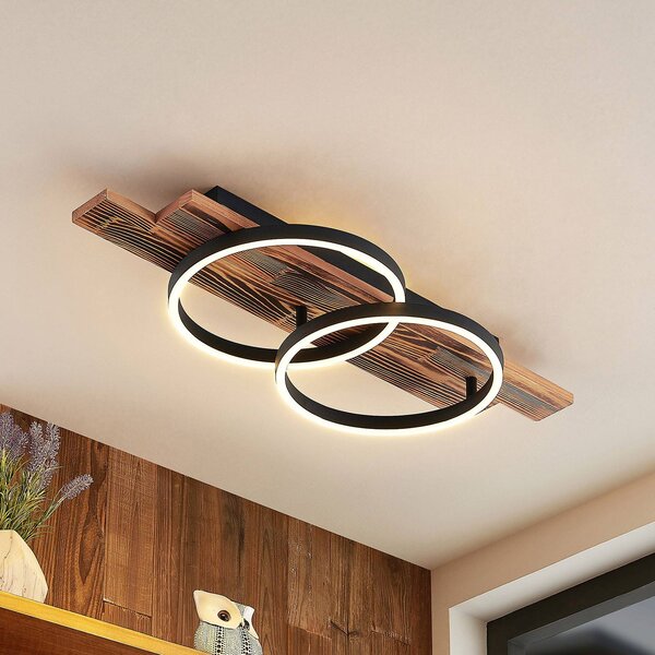 Lindby LED stropní svítidlo Sentoa, dřevo, délka 75 cm, 3 000 K, stmívatelný, Světlé dřevo, Obývací pokoj / jídelna, Dřevo, Moderní, Stropní svítidlo