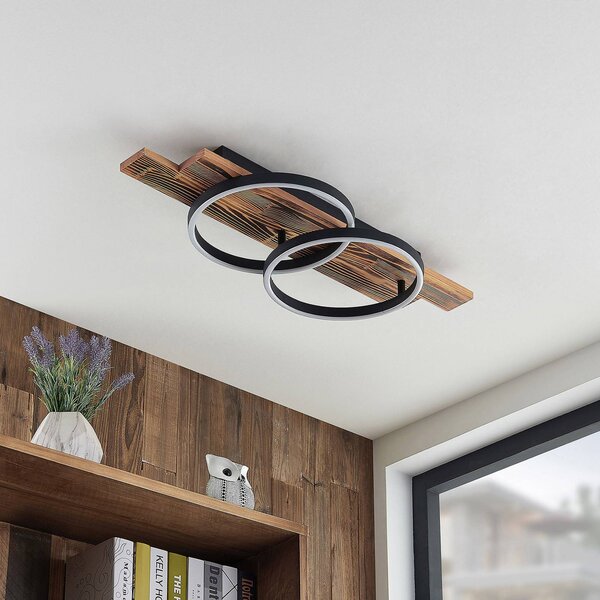Lindby LED stropní svítidlo Sentoa, dřevo, délka 75 cm, 3 000 K, stmívatelný, Světlé dřevo, Obývací pokoj / jídelna, Dřevo, Moderní, Stropní svítidlo