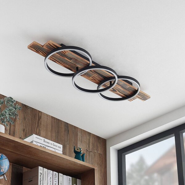 Lindby LED stropní svítidlo Sentoa, dřevo, délka 100 cm, 3 000 K, stmívatelný, Světlé dřevo, Obývací pokoj / jídelna, Dřevo, Moderní, Stropní svítidlo