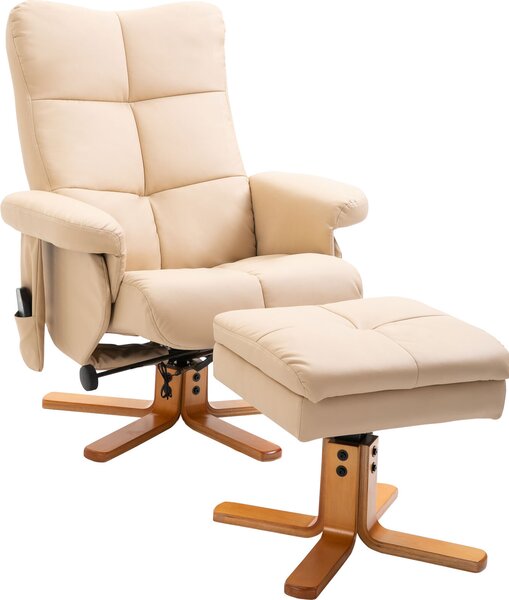 Masání křeslo 700-111V02CW, s polohovací funkcí, masání křeslo s podnokou, TV křeslo, ergonomické křeslo s 10 vibraními body, umlá ke, krémov bílá, 80 x 86 x 99 cm