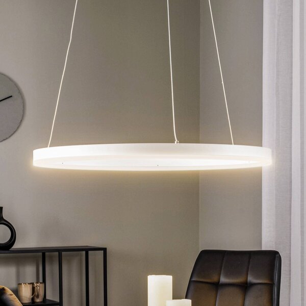 Arcchio Závěsné světlo Albiona, bílé, 1 kruh, Ø 60 cm, stmívatelný, Bílá / opál, Kuchyň, kov, Moderní