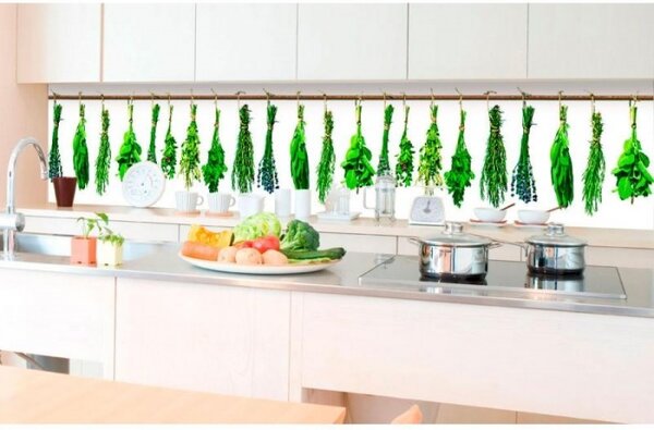 DIMEX | Fototapeta do kuchyně Bylinky KI-350-007 | 350 x 60 cm | zelená, bílá