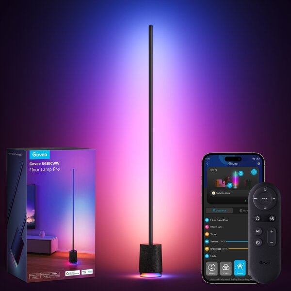 Govee - LED Stojací lampa s reproduktorem Pro RGBICWW Wi-Fi + DO