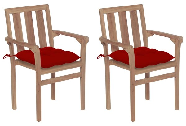 Zahradní židle 2 ks červené podušky masivní teakové dřevo