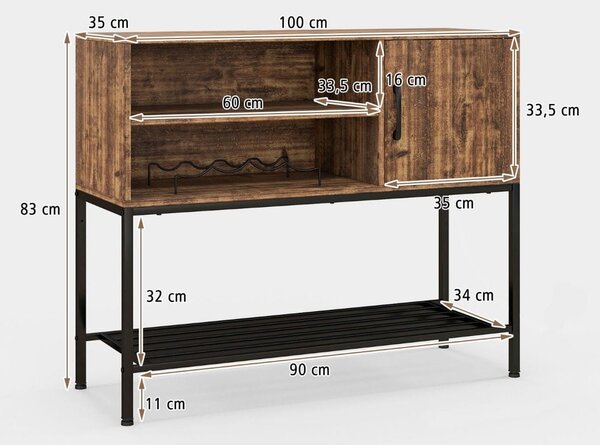 Regál Costway 100 cm x 83 cm x 35 cm, odstíny hnědé