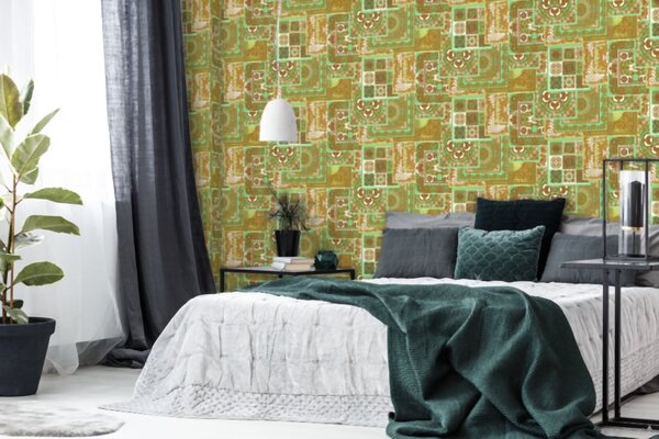 A.S. Création | Vliesová tapeta na zeď Versace 37048-2 | 0,70 x 10,05 m | zelená, bílá, zlatá, hnědá