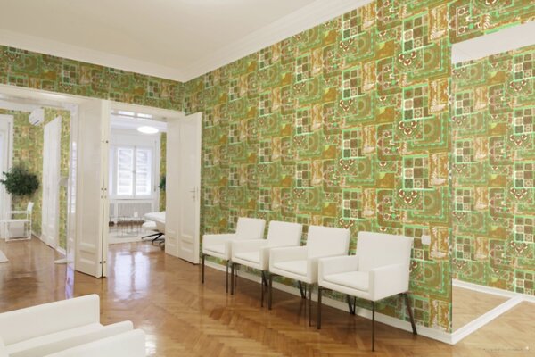 A.S. Création | Vliesová tapeta na zeď Versace 37048-2 | 0,70 x 10,05 m | zelená, bílá, zlatá, hnědá
