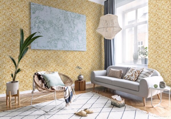 A.S. Création | Vliesová tapeta na zeď Versace 36692-5 | 0,70 x 10,05 m | žlutá, hnědá, krémová