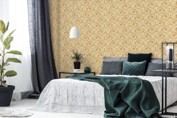 A.S. Création | Vliesová tapeta na zeď Versace 36692-5 | 0,70 x 10,05 m | žlutá, hnědá, krémová