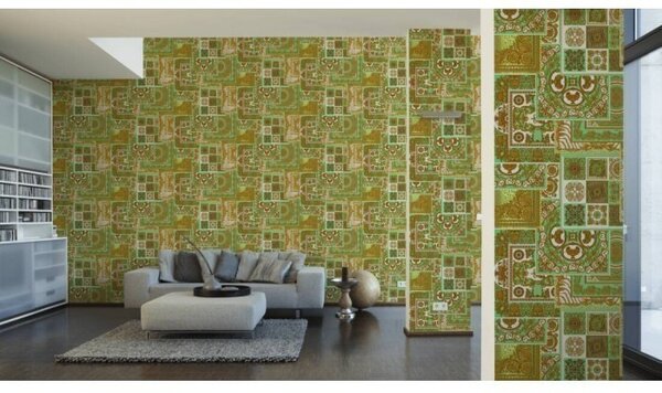 A.S. Création | Vliesová tapeta na zeď Versace 37048-2 | 0,70 x 10,05 m | zelená, bílá, zlatá, hnědá