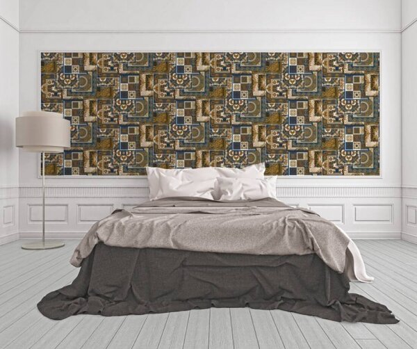 A.S. Création | Vliesová tapeta na zeď Versace 37048-1 | 0,70 x 10,05 m | modrá, bílá, zlatá, šedá, černá
