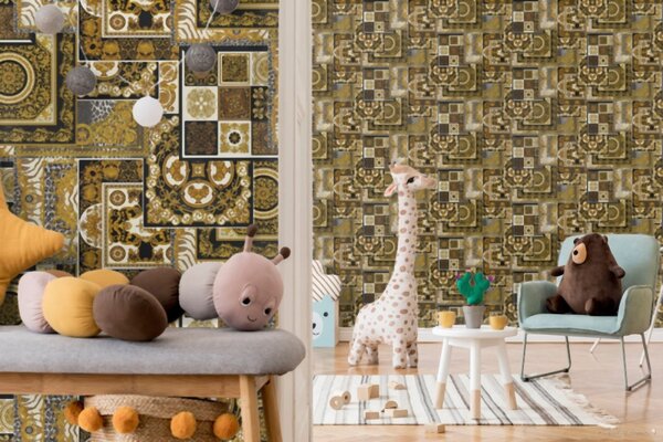 A.S. Création | Vliesová tapeta na zeď Versace 37048-3 | 0,70 x 10,05 m | černá, bílá, zlatá, šedá