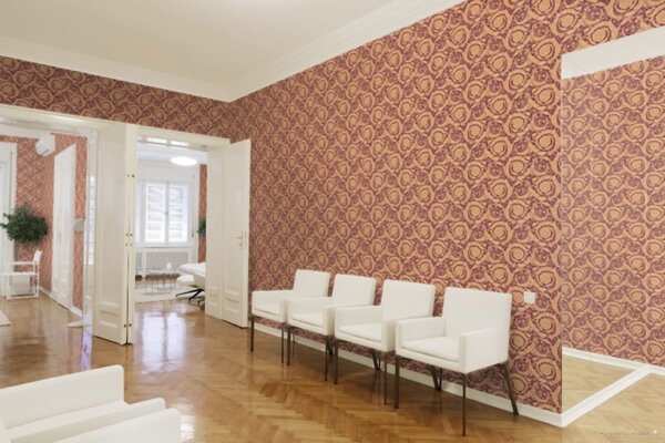 A.S. Création | Vliesová tapeta na zeď Versace 36692-7 | 0,70 x 10,05 m | červená, béžová, hnědá