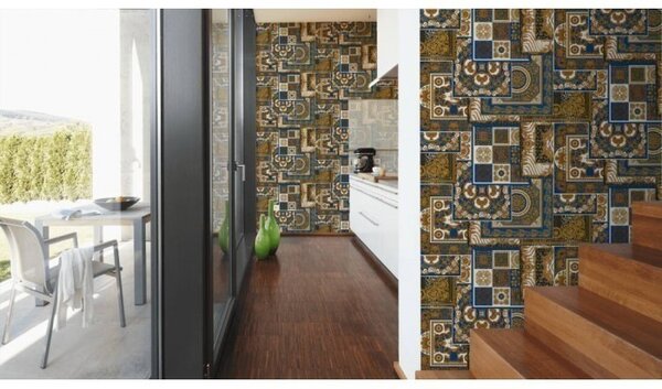 A.S. Création | Vliesová tapeta na zeď Versace 37048-1 | 0,70 x 10,05 m | modrá, bílá, zlatá, šedá, černá
