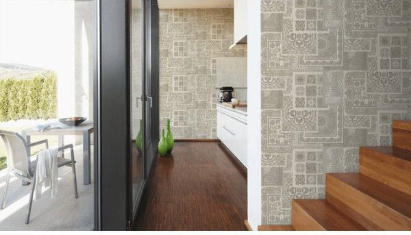 A.S. Création | Vliesová tapeta na zeď Versace 37048-5 | 0,70 x 10,05 m | bílá, šedá, metalická