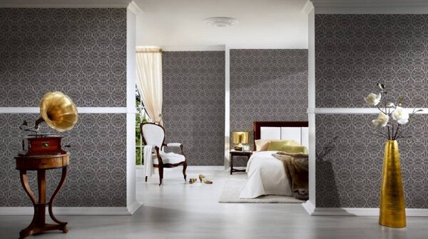 A.S. Création | Vliesová tapeta na zeď Versace 37049-5 | 0,70 x 10,05 m | hnědá, metalická, šedá