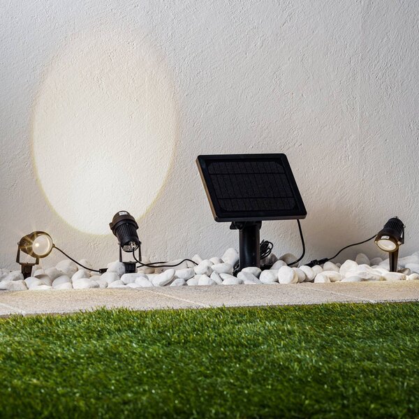 Lindby LED solární světlo na zemní hroty Malida, sada 3 kusů, černá barva, Černá, Hliník, Moderní, Solární lampy