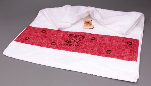 Designový ručník bílý - červený pruh děti