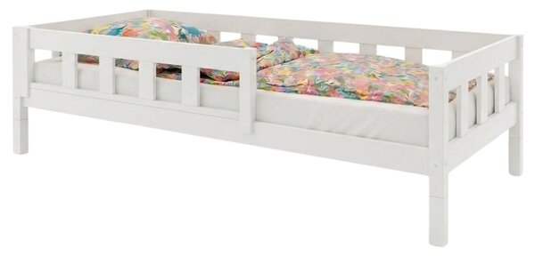 Vysoká jednolůžková postel PLOTTY se zábranou 90x200 cm + matrace WAVE - Nelakovaná, S jednou zábranou