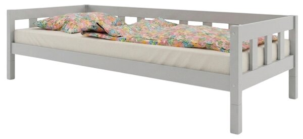 Vysoká jednolůžková postel PLOTTY se zábranou 90x200 cm + matrace WAVE - Nelakovaná, S jednou zábranou
