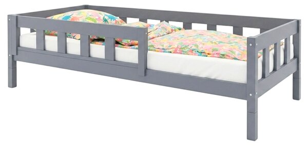 Vysoká jednolůžková postel PLOTTY se zábranou 90x200 cm + matrace WAVE - Tmavě šedá, S jednou zábranou