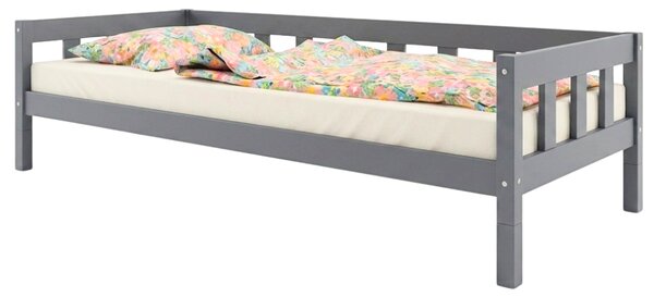 Vysoká jednolůžková postel PLOTTY se zábranou 90x200 cm + matrace WAVE - Tmavě šedá, S otevřeným vstupem