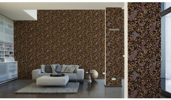 A.S. Création | Vliesová tapeta na zeď Versace 37053-1 | 0,70 x 10,05 m | černá, žlutá, hnědá