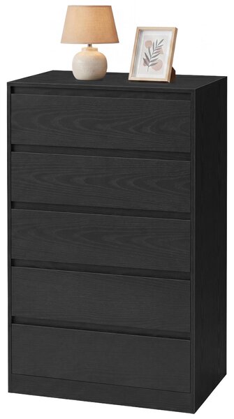 VASAGLE Komoda, úložná skříňka s 5 zásuvkami, vhodná do ložnice, rozměry 40,4 x 60,2 x 97,4 cm, moderní design, černá barva