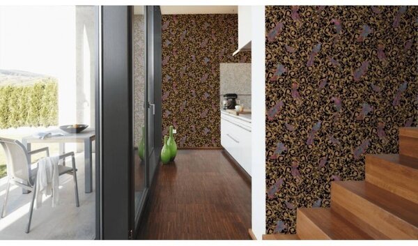A.S. Création | Vliesová tapeta na zeď Versace 37053-1 | 0,70 x 10,05 m | černá, žlutá, hnědá