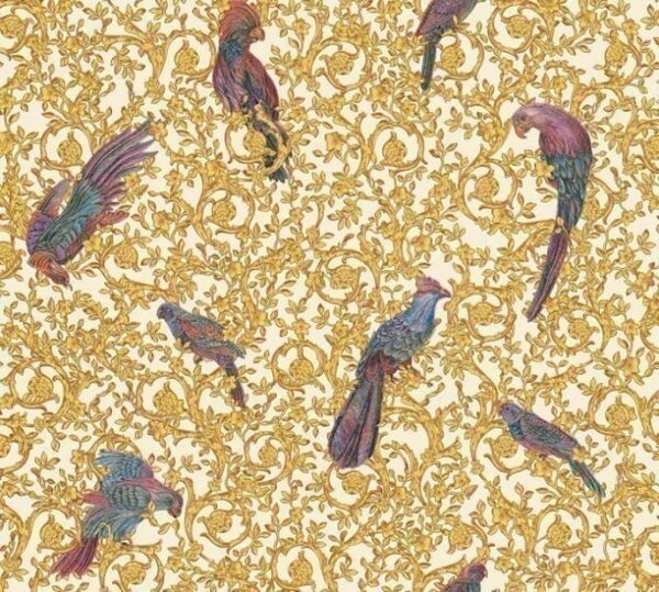 A.S. Création | Vliesová tapeta na zeď Versace 37053-2 | 0,70 x 10,05 m | žlutá, hnědá, krémová