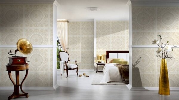 A.S. Création | Vliesová tapeta na zeď Versace 37055-1 | 0,70 x 10,05 m | zlatá, bílá, krémová