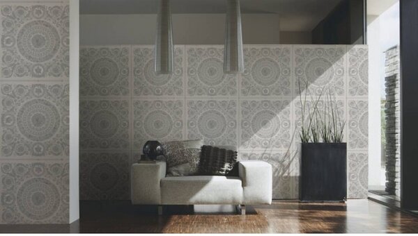 A.S. Création | Vliesová tapeta na zeď Versace 37055-5 | 0,70 x 10,05 m | metalická, bílá, krémová