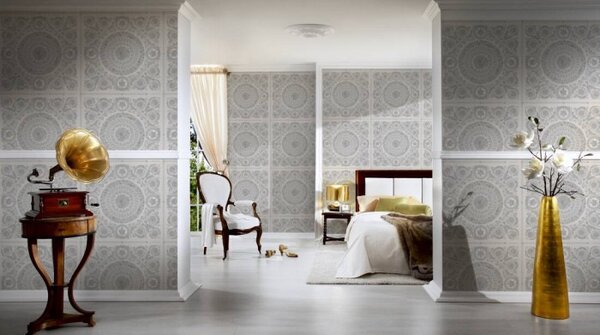 A.S. Création | Vliesová tapeta na zeď Versace 37055-5 | 0,70 x 10,05 m | metalická, bílá, krémová