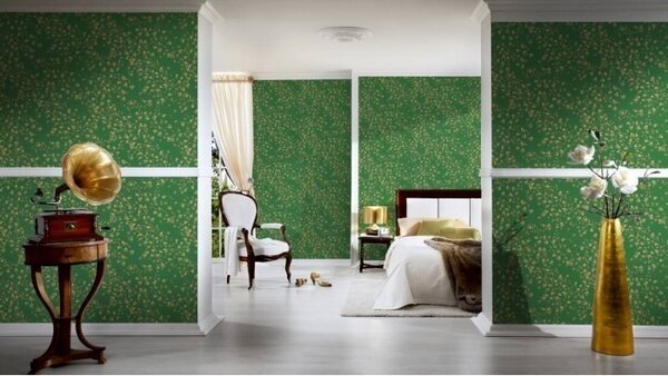 A.S. Création | Vliesová tapeta na zeď Versace 93585-6 | 0,70 x 10,05 m | zelená, žlutá, hnědá