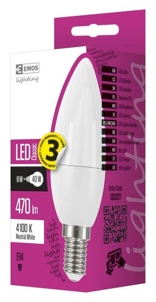 LED žárovka E14, svíčková - ZQ3221 - 6W, 4100K, neutrální bílá (Svíčková LED žárovka E14)
