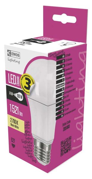 LED žárovka E27- ZQ5160, 14W, Teplá bílá 2700K, náhrada 100W žárovky (LED žárovka E27)