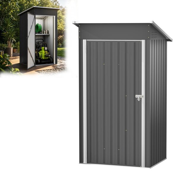 JOIEYOU Zahradní domek/sklep na nářadí, kovový, s jednostrannou střechou, s ventilací, posuvnými dveřmi, základovou konstrukcí odolnou proti korozi. Úložný prostor pro zahradní nářadí, rozměry 180x117x185 cm, černý