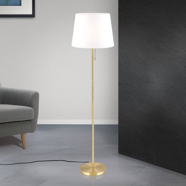 ORION Textilní stojací lampa Ludwig, starožitná mosaz, Mosaz / zlato, Obývací pokoj / jídelna, kov, Moderní