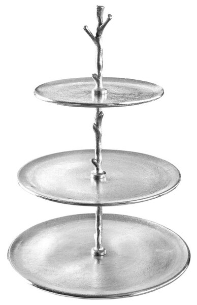 Moebel Living Stříbrný kovový třípatrový servírovací stojan Kalem