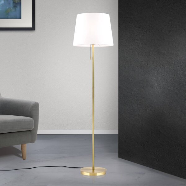 ORION Textilní stojací lampa Ludwig, starožitná mosaz, Mosaz / zlato, Obývací pokoj / jídelna, kov, Moderní