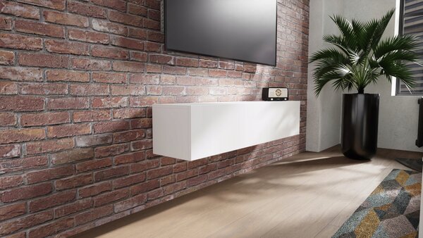 TV stolek KIRA 140 cm, závěsný nebo stojací, bílý mat