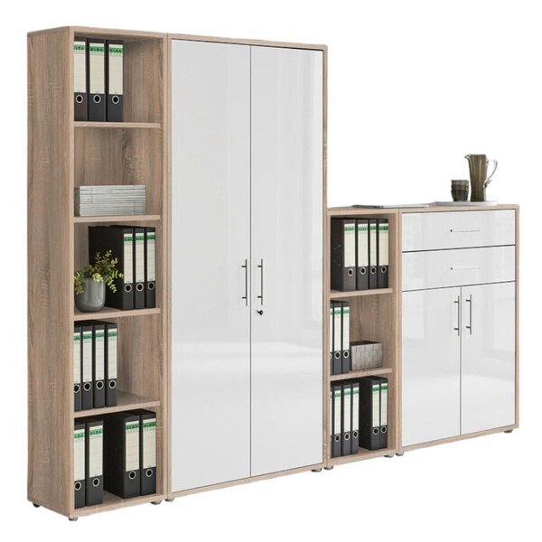 SKŘÍŇ NA ŠANONY, Sonoma dub, vysoce lesklá bílá, 257/185,6/33 cm MID.YOU - Online Only kancelářský nábytek, Online Only