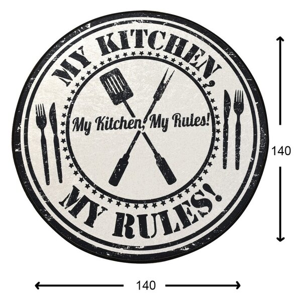 Conceptum Hypnose Kulatý koberec My Kitchen 140 cm černý/bílý